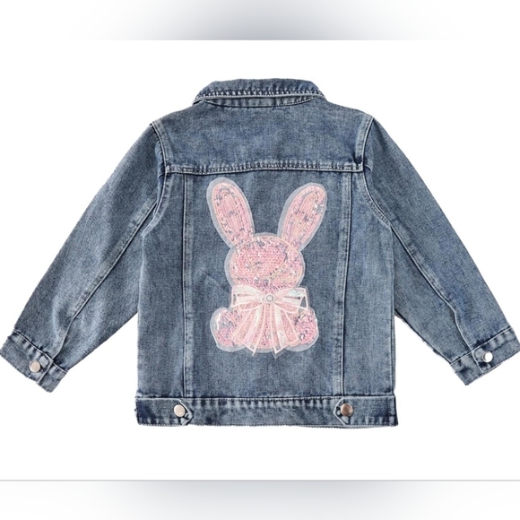 Other - Girls Embroidered Bunny Denim Jacket Soft Cotton Jean Jacket Kids Spring Fall